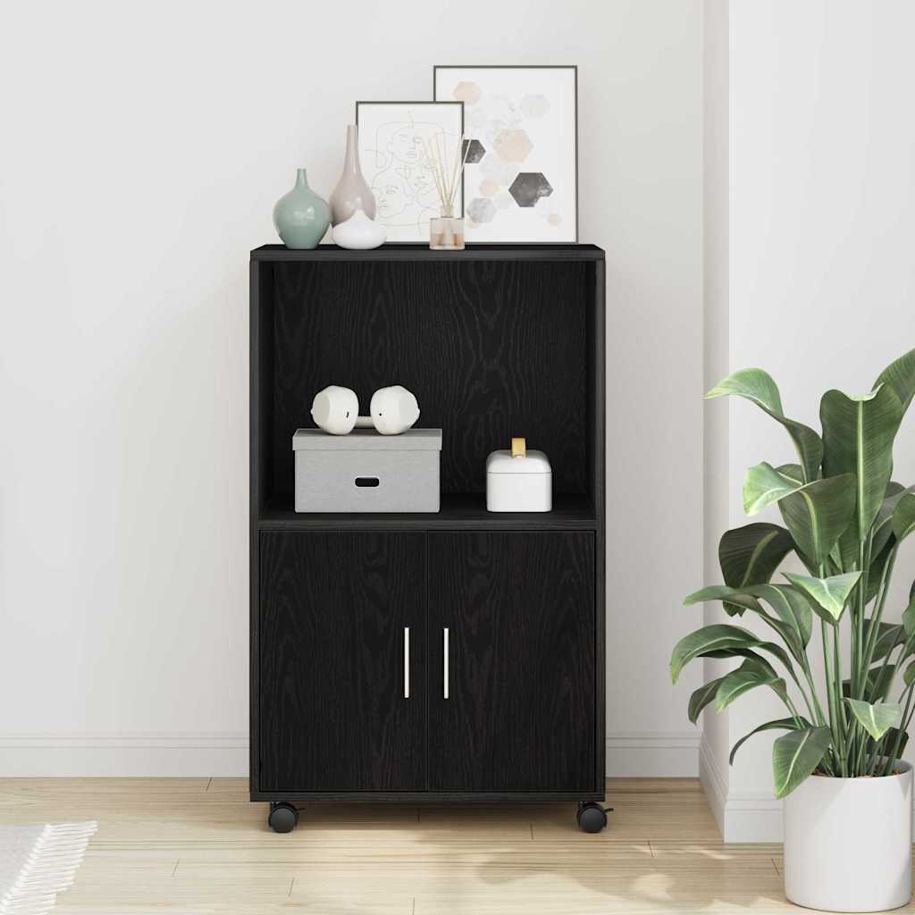 Rolling Cabinet Black Oak 55x40x91 cm Engineered Wood - Casper Homes