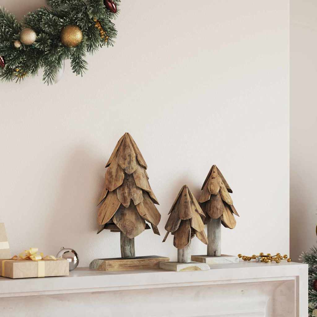 FROSTRO Christmas Tree with Stand 3 pcs Brown Solid teak wood - Decor Base