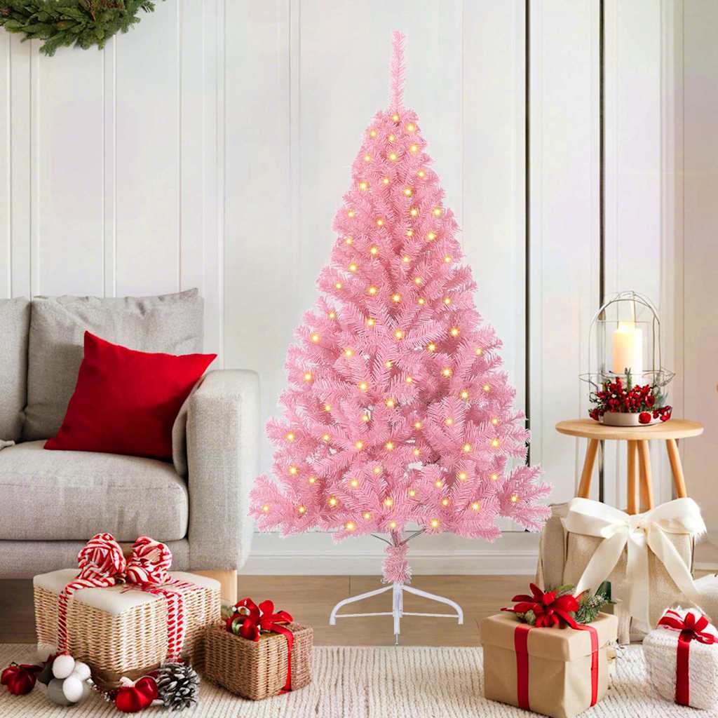 EMBERI Artificial Pre-lit Christmas Tree with 150 LEDs Pink 150 cm PVC - Decor Base