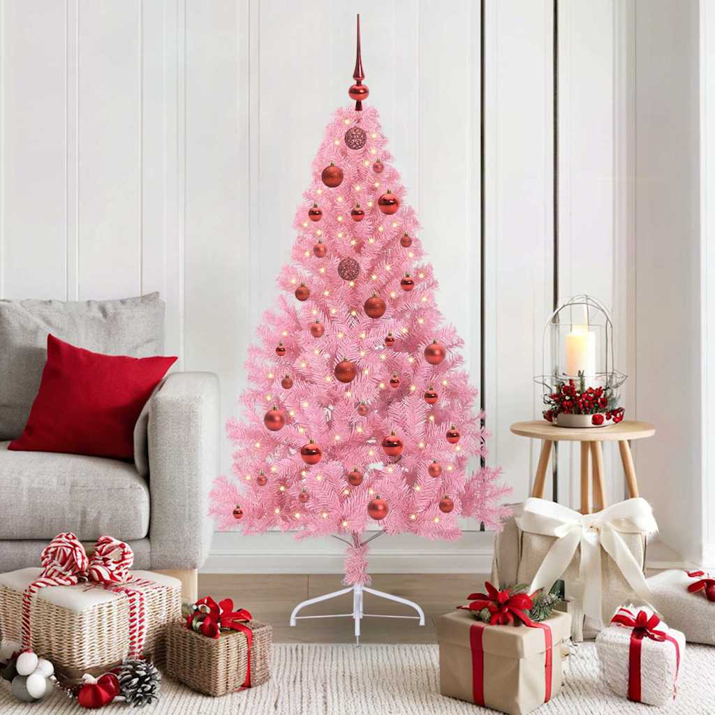 EMBERI Artificial Pre-lit Christmas Tree with 150 LEDs Pink 150 cm PVC - Merkel Designers