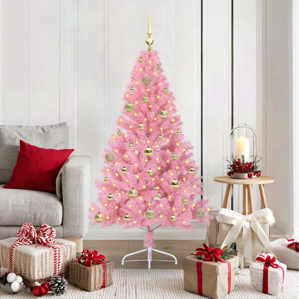 EMBERI Artificial Pre-lit Christmas Tree with 150 LEDs Pink 150 cm PVC - Sid & Sam