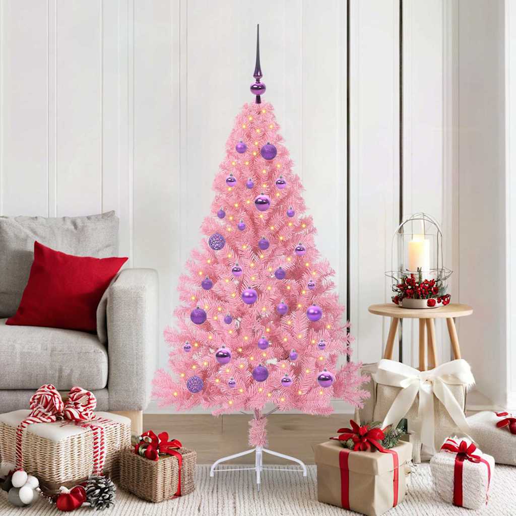 EMBERI Artificial Pre-lit Christmas Tree with 150 LEDs Pink 150 cm PVC - The Home Maker