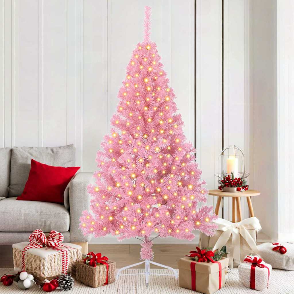 EMBERI Artificial Pre-lit Christmas Tree with 300 LEDs Pink 180 cm PVC - All Things Good