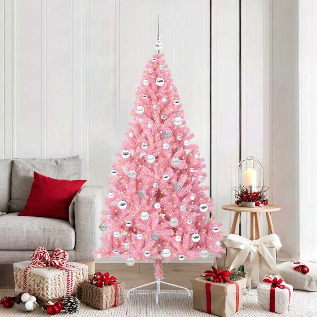 EMBERI Artificial Pre-lit Christmas Tree with 300 LEDs Pink 180 cm PVC - Merkel Designers