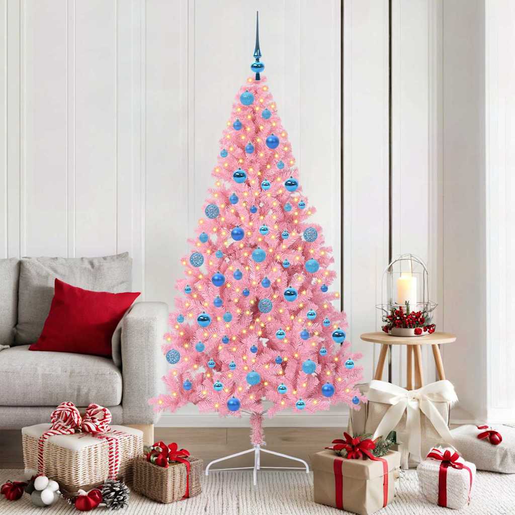EMBERI Artificial Pre-lit Christmas Tree with 300 LEDs Pink 180 cm PVC - Millennium Furniture
