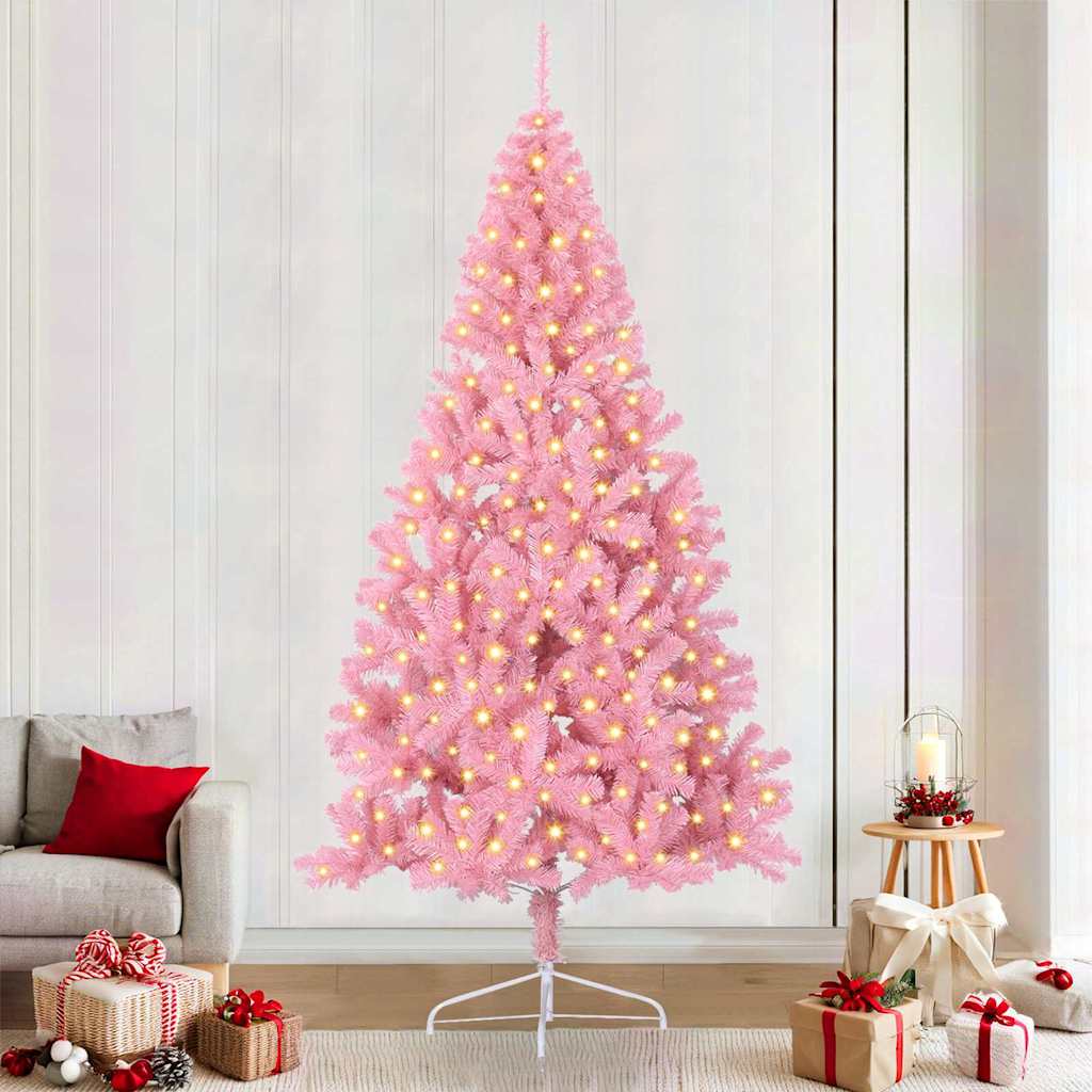EMBERI Artificial Pre-lit Christmas Tree with 300 LEDs Pink 240 cm PVC - Discount Dealers
