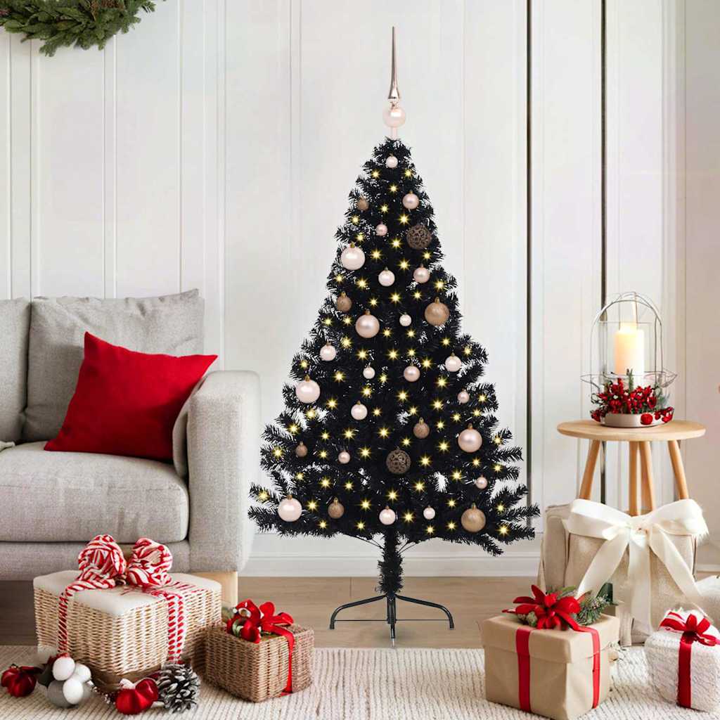 BRIWIN Artificial Pre-lit Christmas Tree Black 150 cm PVC - R and M Furniture