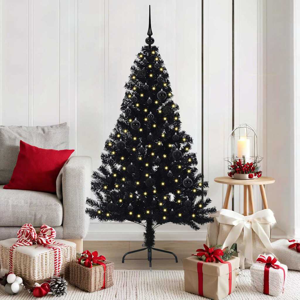 BRIWIN Artificial Pre-lit Christmas Tree Black 150 cm PVC - The Home Maker