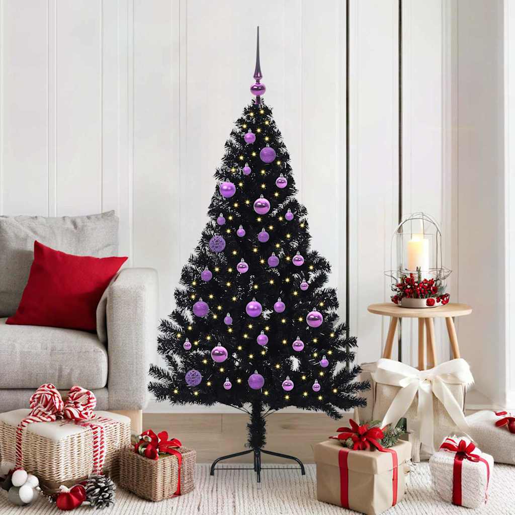 BRIWIN Artificial Pre-lit Christmas Tree Black 150 cm PVC - Casper Homes