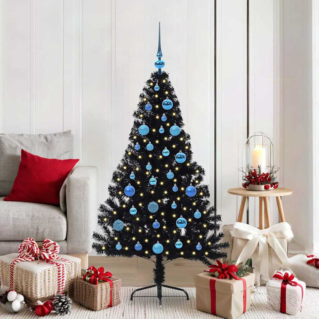 BRIWIN Artificial Pre-lit Christmas Tree Black 150 cm PVC - Charlotte Dunes