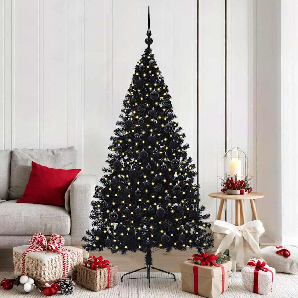 BRIWIN Artificial Pre-lit Christmas Tree Black 180 cm PVC - Merlin Deals