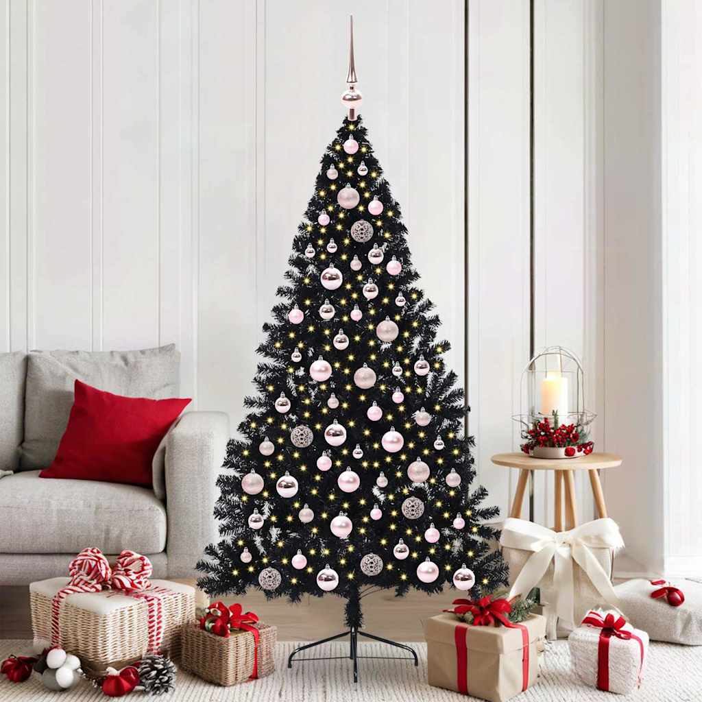 BRIWIN Artificial Pre-lit Christmas Tree Black 180 cm PVC - Millennium Furniture