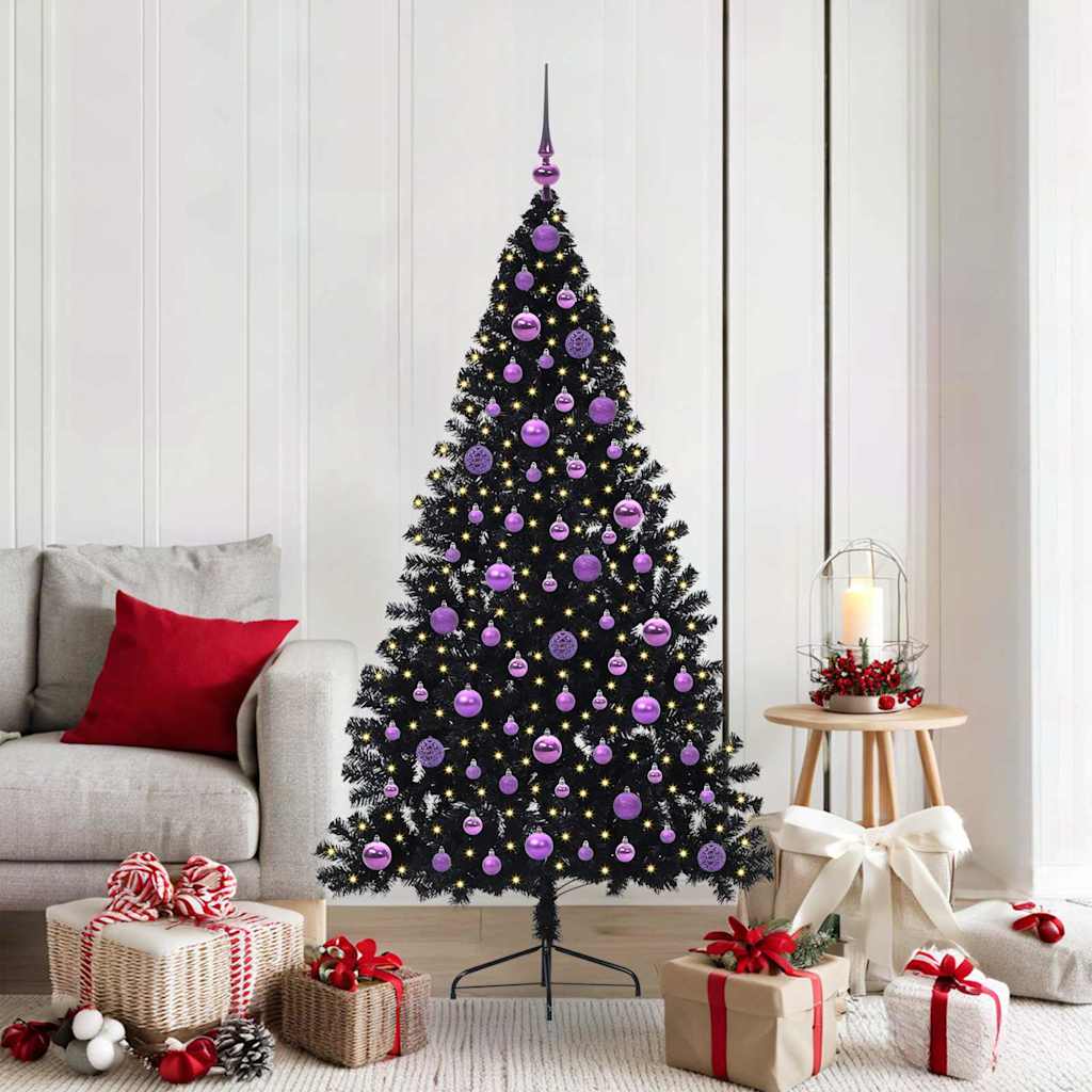 BRIWIN Artificial Pre-lit Christmas Tree Black 180 cm PVC - The Home Maker