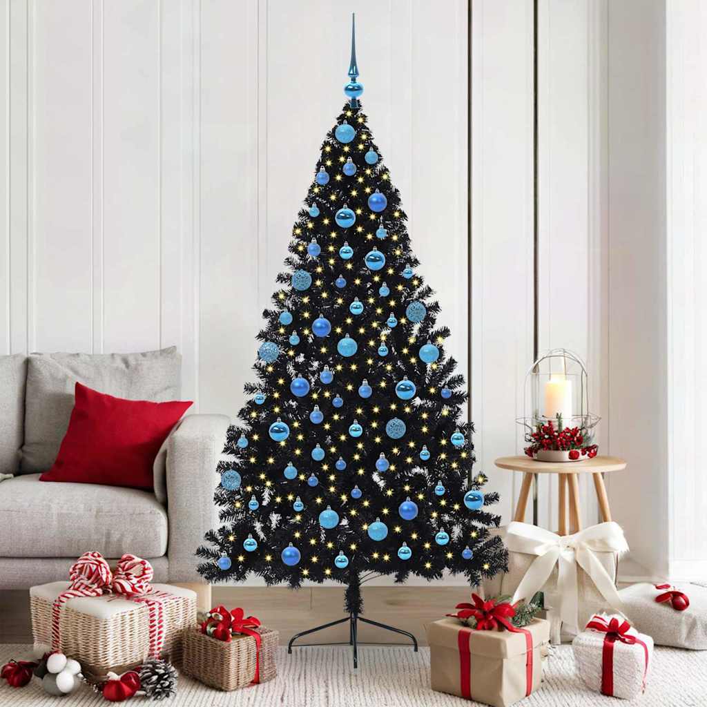BRIWIN Artificial Pre-lit Christmas Tree Black 180 cm PVC - Tyrell & Tyrell