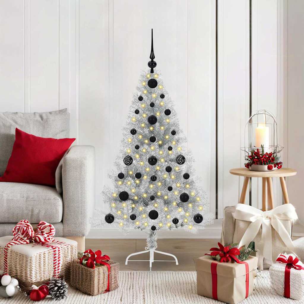 BRIWIN Artificial Pre-lit Christmas Tree Silver 120 cm PET - The Home Maker