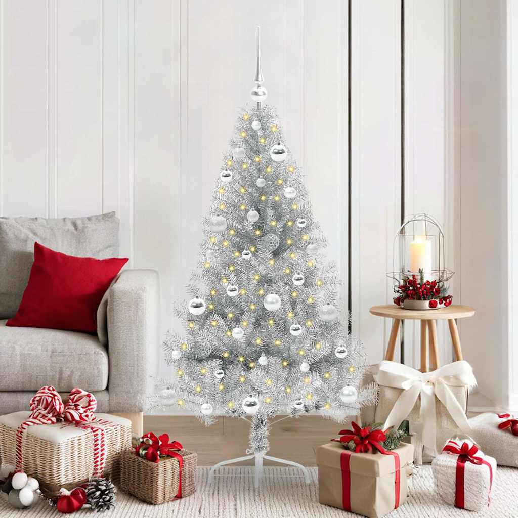 BRIWIN Artificial Pre-lit Christmas Tree Silver 150 cm PET - The Home Maker