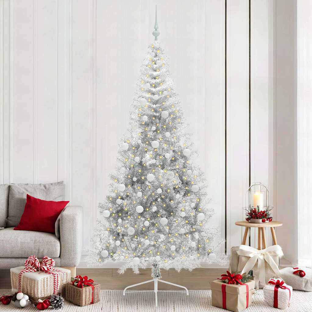 COZZIE Artificial Pre-lit Christmas Tree Silver 240 cm PET - Sid & Sam