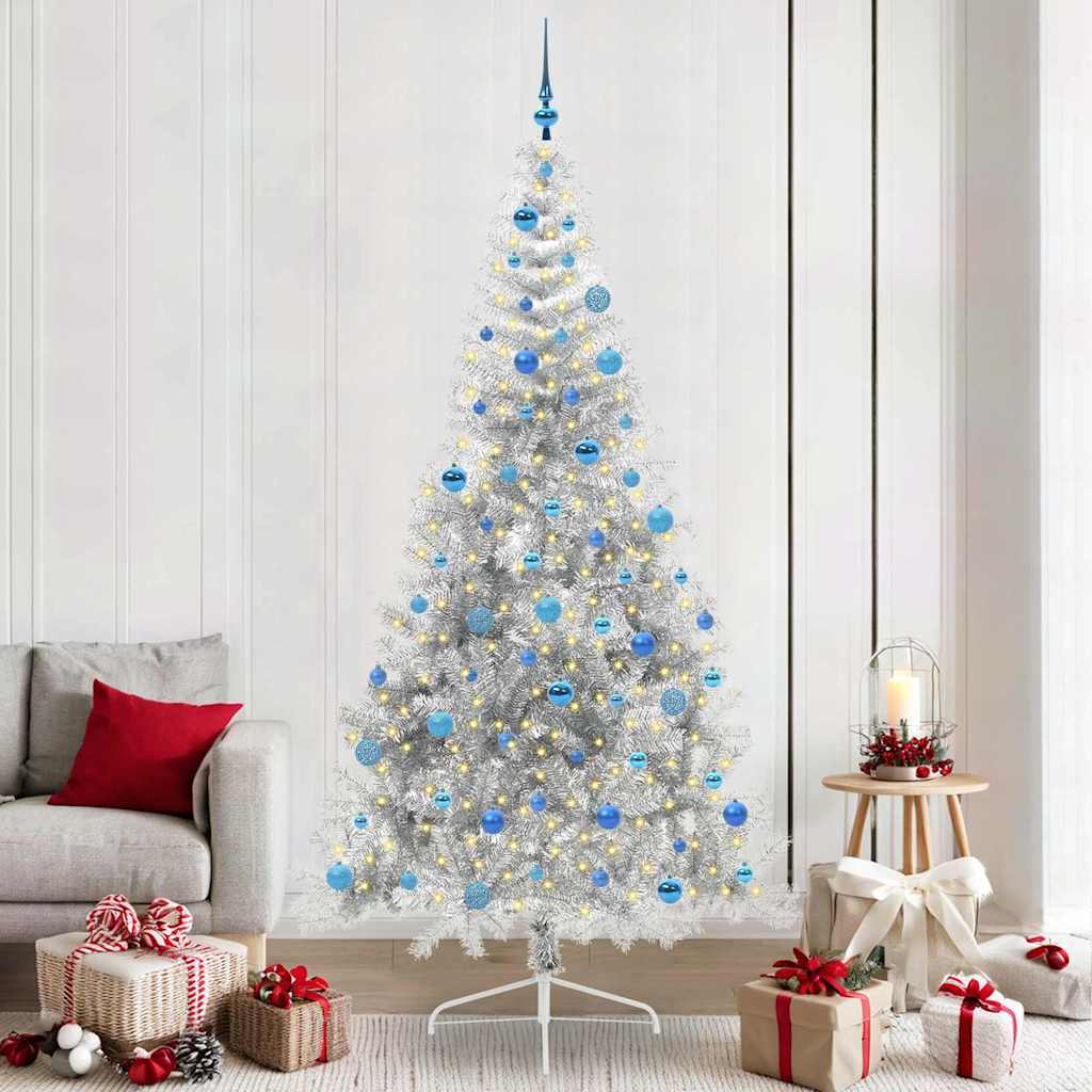 COZZIE Artificial Pre-lit Christmas Tree Silver 240 cm PET - Unbeatable Bargains