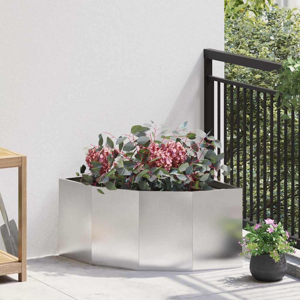 CLSRIDG Corner Planter 60x60x35 cm Stainless Steel - Silver - Design Hut