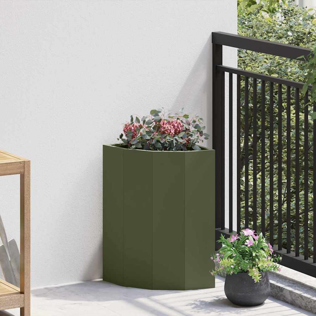 CLSRIDG Corner Planter Olive 30x30x50 cm Steel - Green - Design Hut