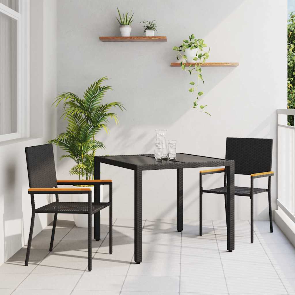 3 Piece Garden Dining Set Black Poly Rattan - Charlotte Dunes