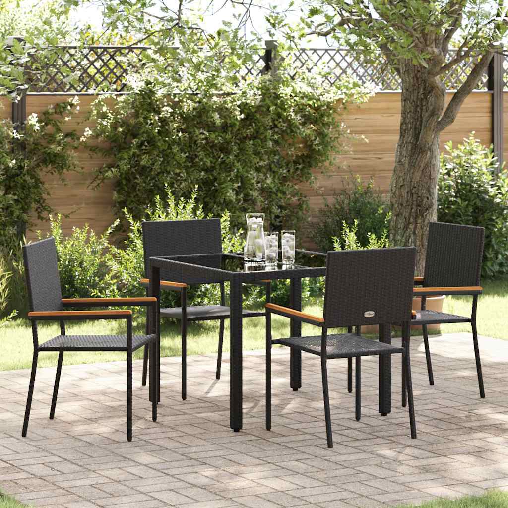 5 Piece Garden Dining Set Black Poly Rattan - Millennium Furniture