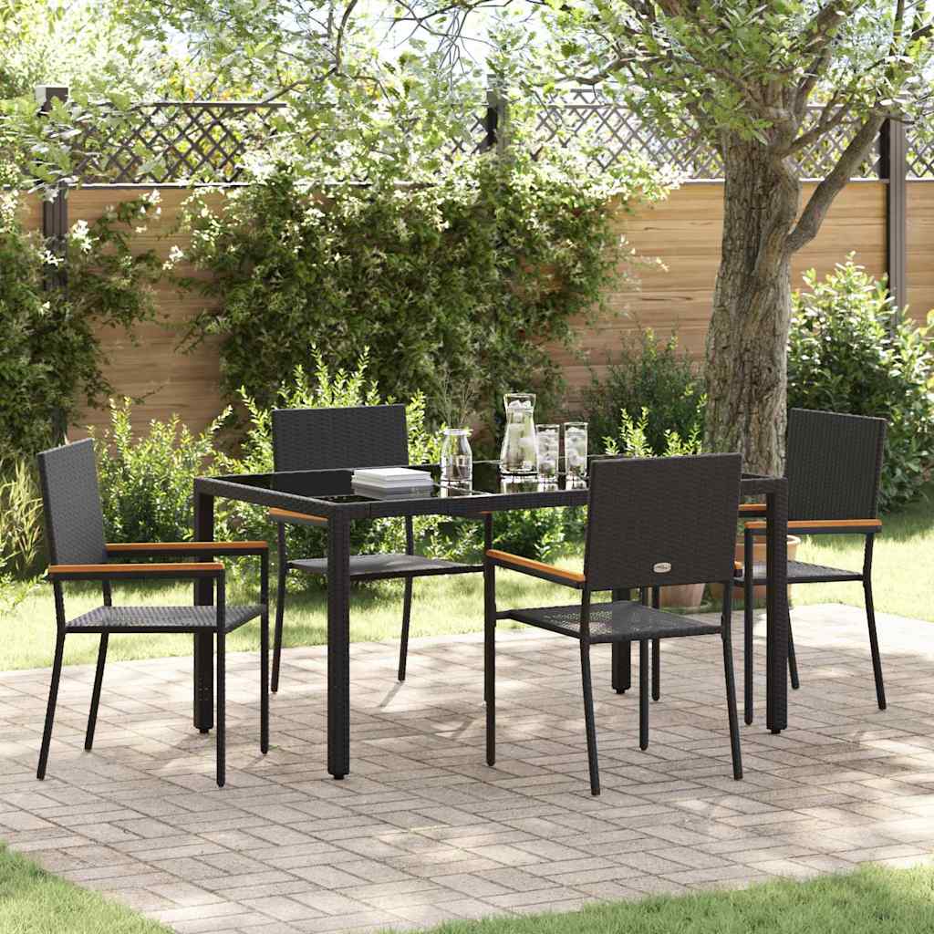 5 Piece Garden Dining Set Black Poly Rattan - Discount Dealers