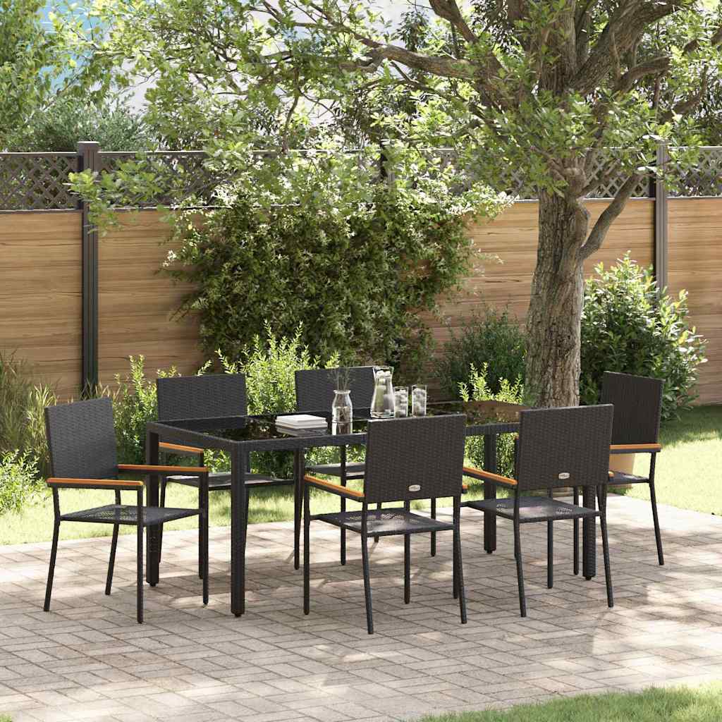 7 Piece Garden Dining Set Black Poly Rattan - Direct Imports