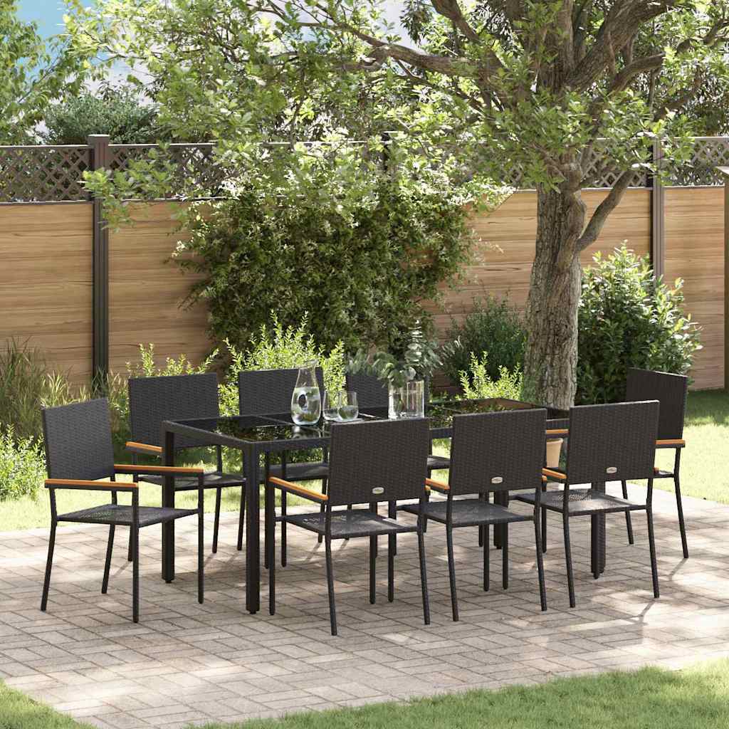 9 Piece Garden Dining Set Black Poly Rattan - Discount Dealers