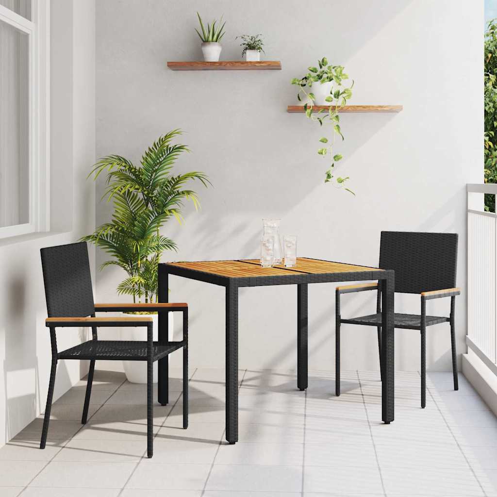 3 Piece Garden Dining Set Black Poly Rattan - Merlin Deals