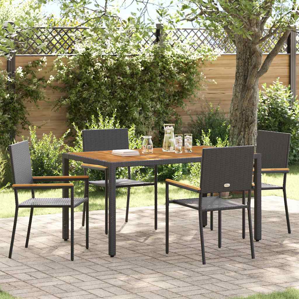 5 Piece Garden Dining Set Black Poly Rattan - Design Hut