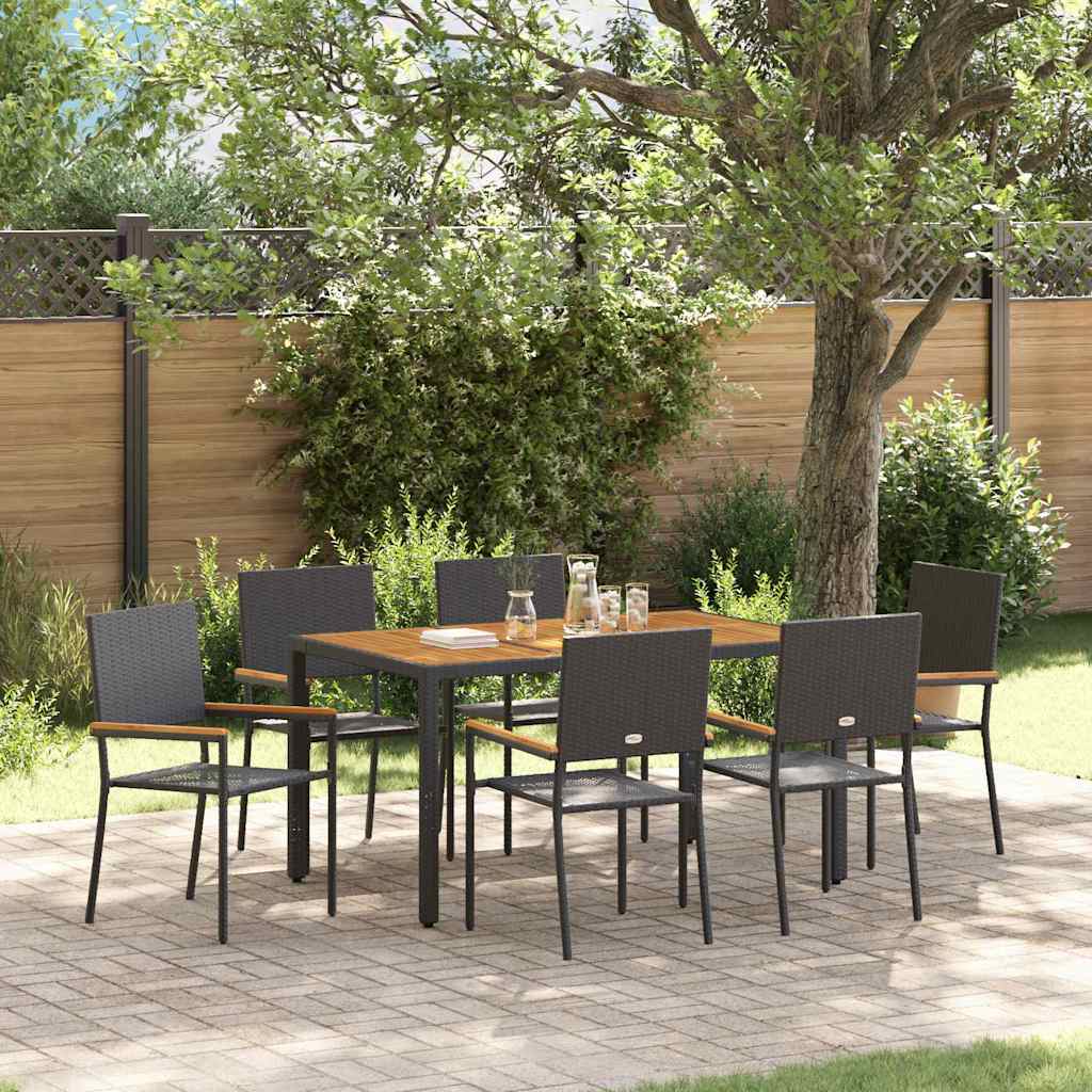 7 Piece Garden Dining Set Black Poly Rattan - Discount Dealers