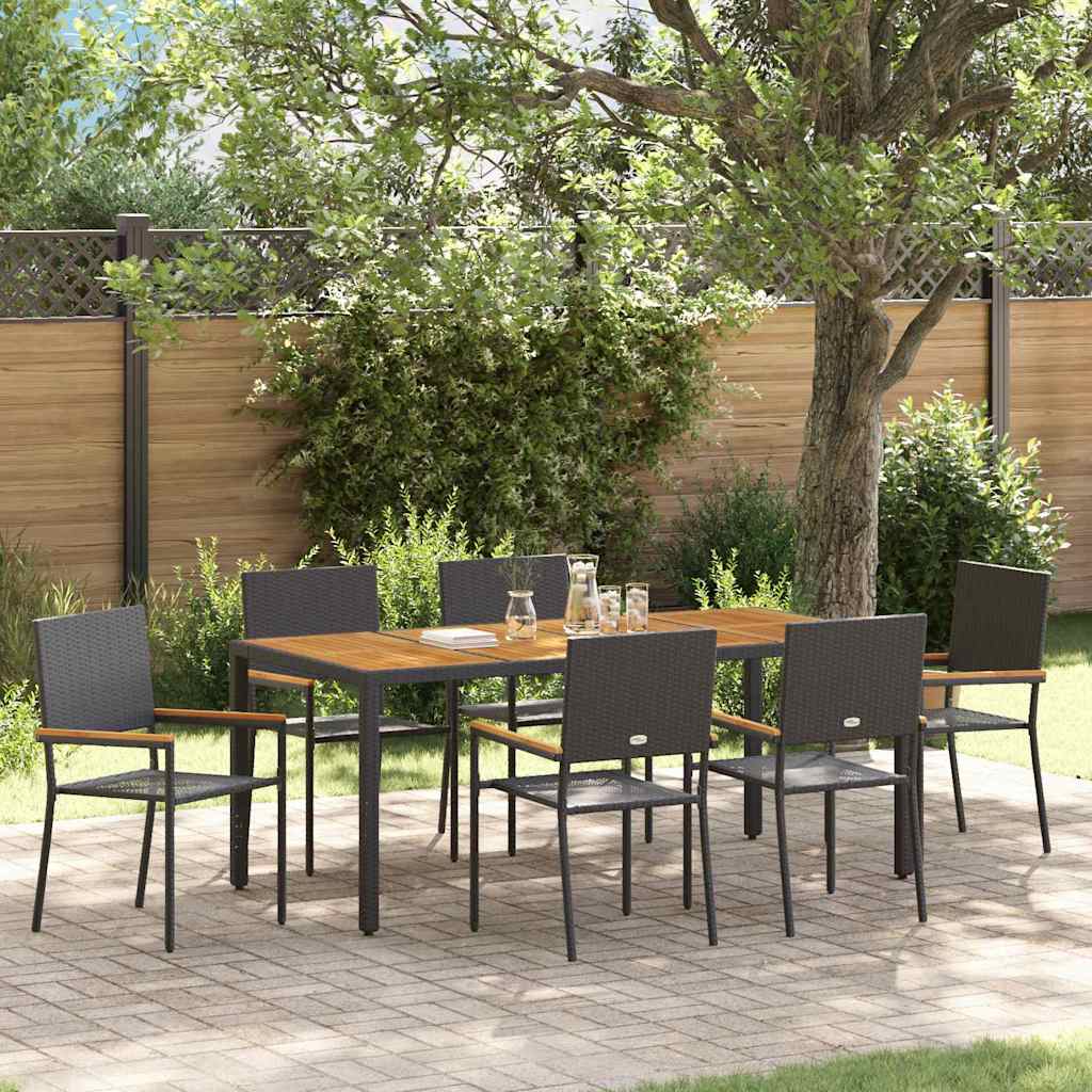 7 Piece Garden Dining Set Black Poly Rattan - Sid & Sam