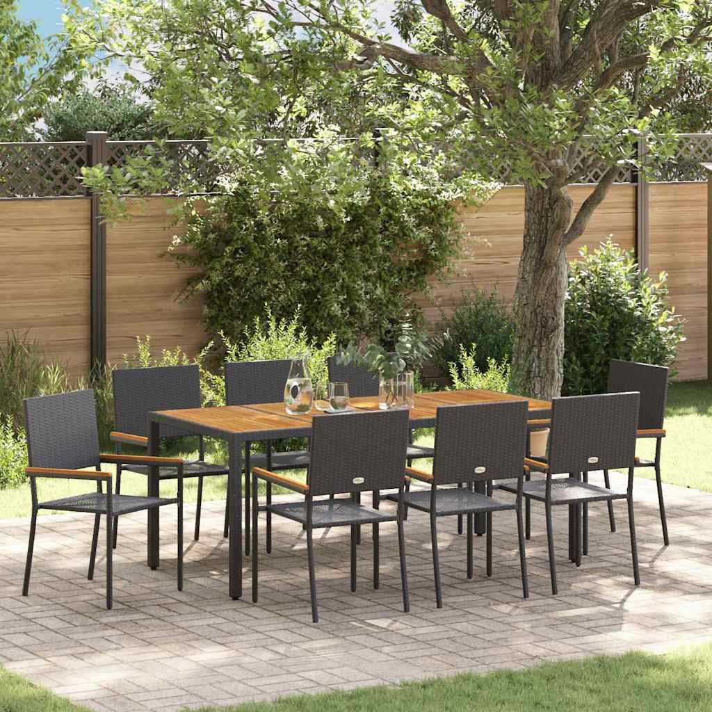9 Piece Garden Dining Set Black Poly Rattan - Discount Dealers