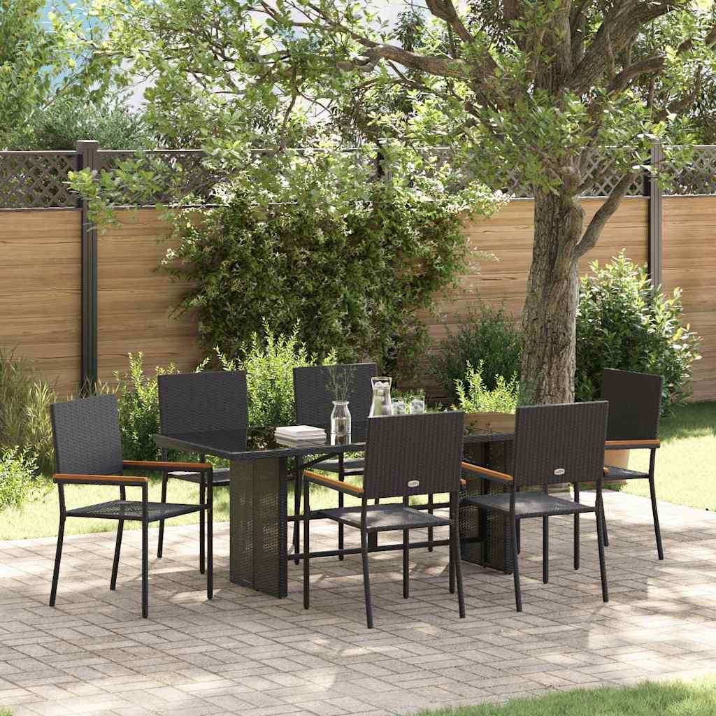 7 Piece Garden Dining Set Black Poly Rattan - Millennium Furniture
