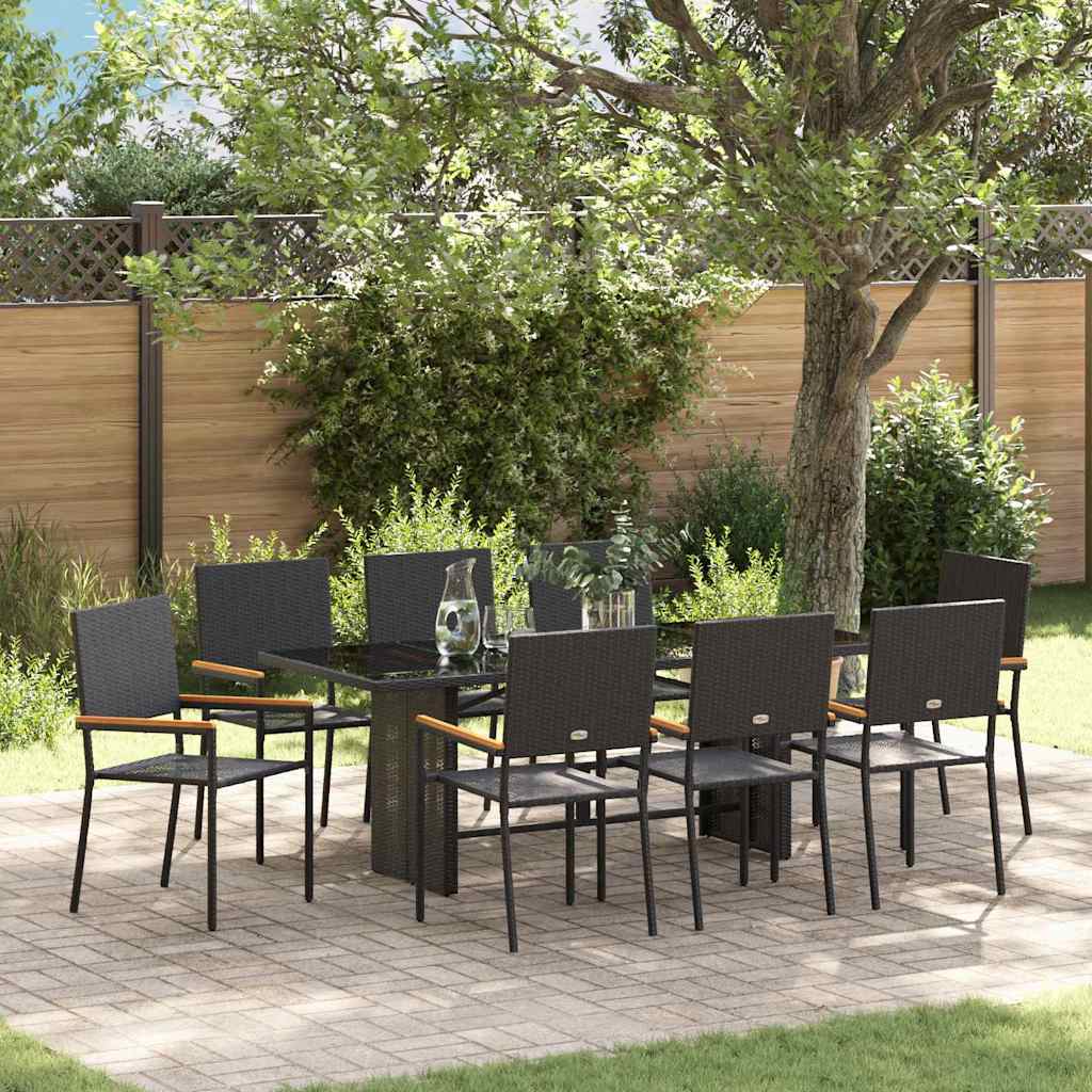 9 Piece Garden Dining Set Black Poly Rattan - Unbeatable Bargains