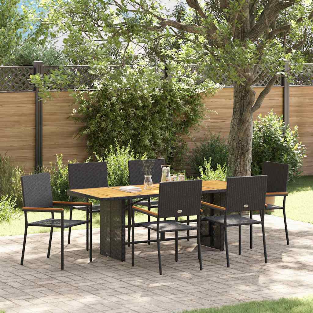 7 Piece Garden Dining Set Black Poly Rattan - Unbeatable Bargains