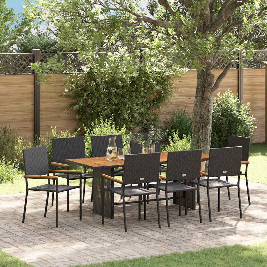 9 Piece Garden Dining Set Black Poly Rattan - Merkel Designers