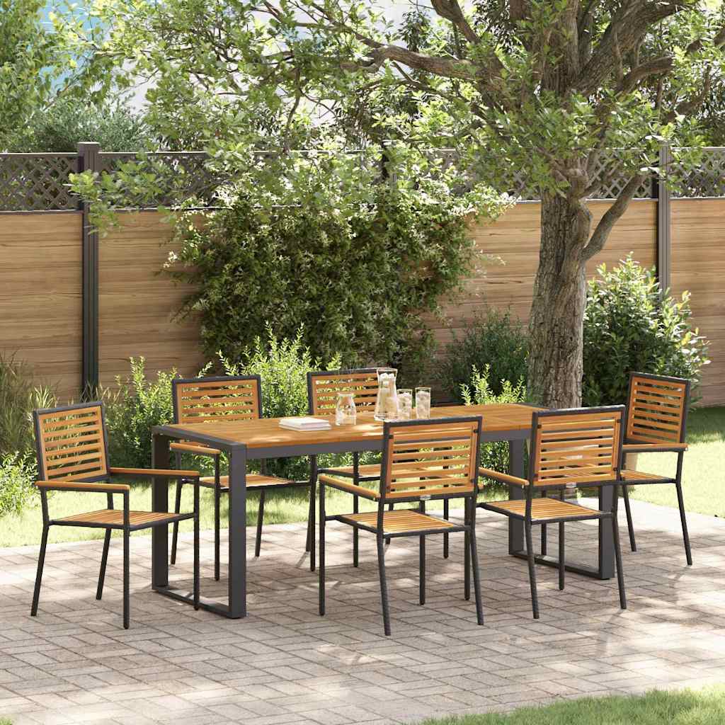 7 Piece Garden Dining Set Black Poly Rattan Acacia - Style and Chic