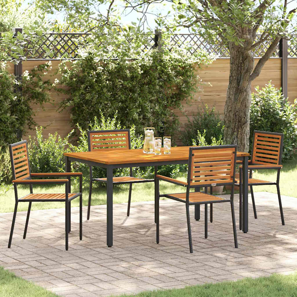 5 Piece Garden Dining Set Black Poly Rattan Acacia - Style and Chic