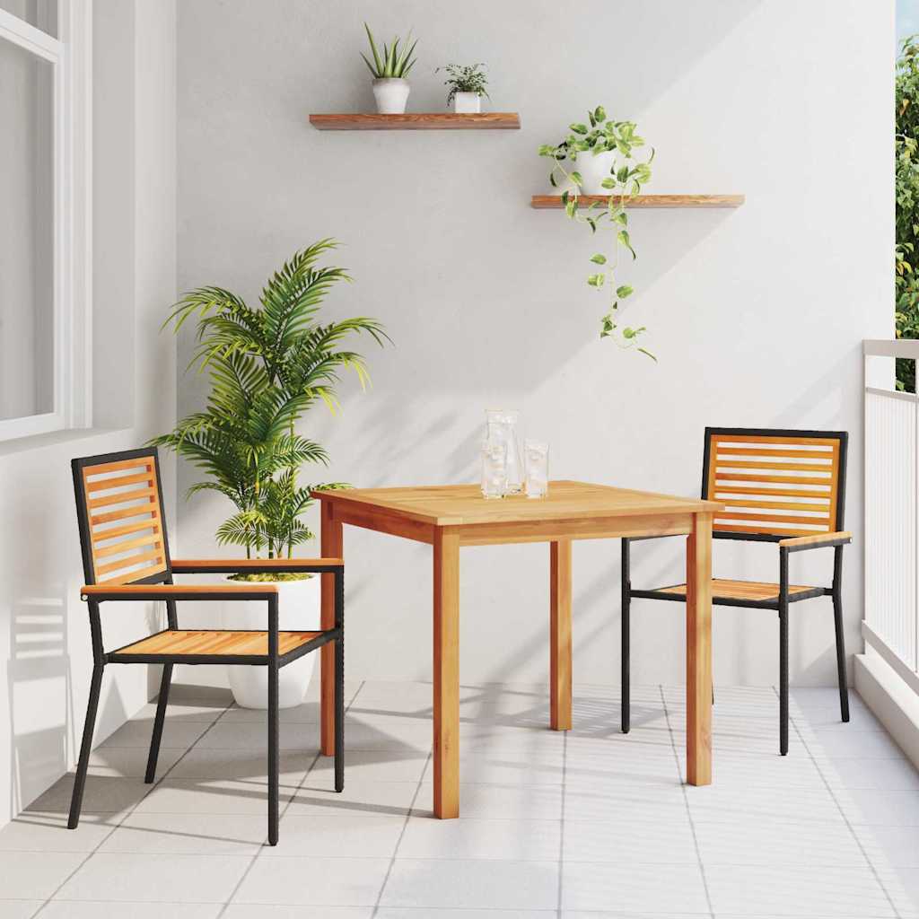 3 Piece Garden Dining Set Black Poly Rattan Acacia - Sid & Sam