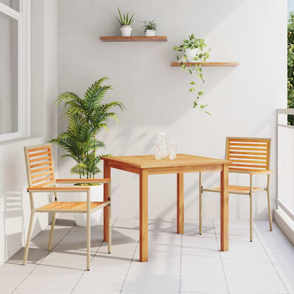 3 Piece Garden Dining Set Beige Poly Rattan Acacia - Decor Base