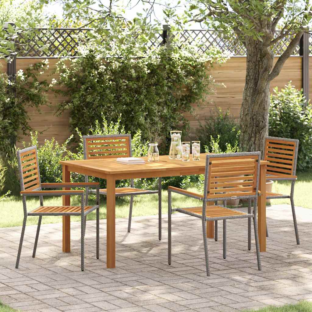 5 Piece Garden Dining Set Grey Poly Rattan Acacia - Sid & Sam