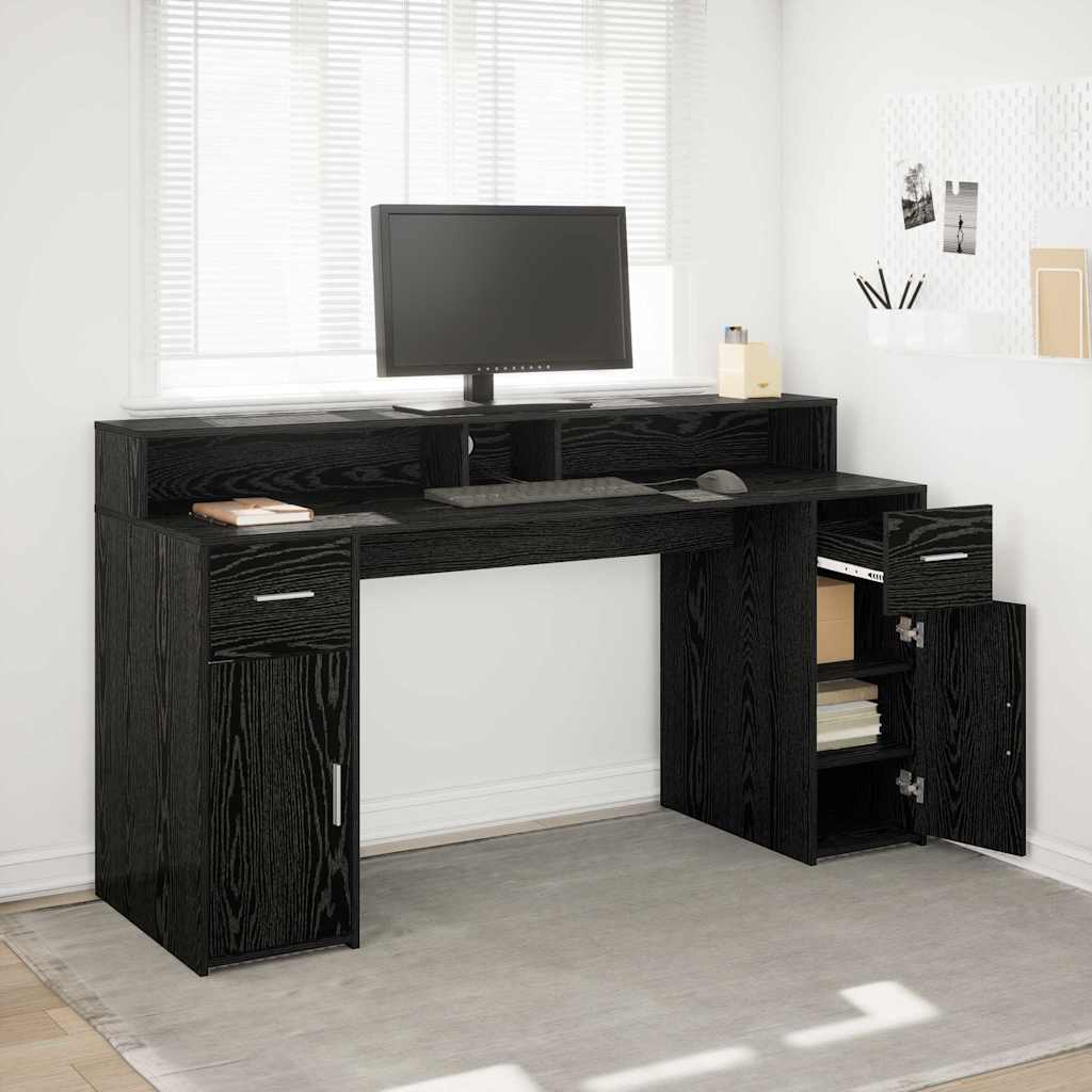 Desk Black Oak 160x55x91 cm Engineered Wood - R and M Furniture