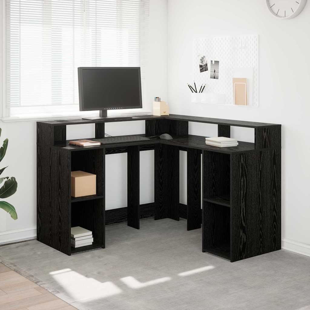 Desk Black Oak 130x130x91 cm Engineered Wood - Sid & Sam