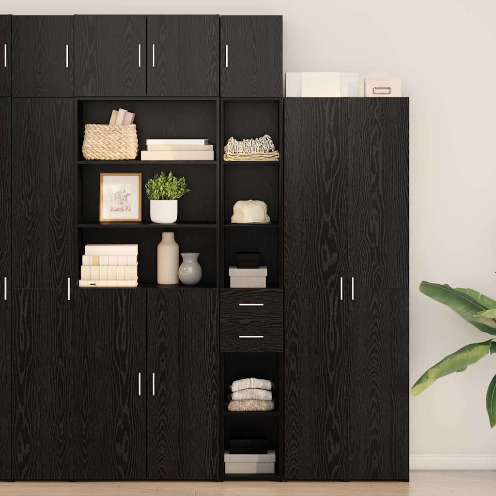 Slim Storage Cabinet Black Oak 30x42.5x225 cm Engineered Wood - Brittle & Co