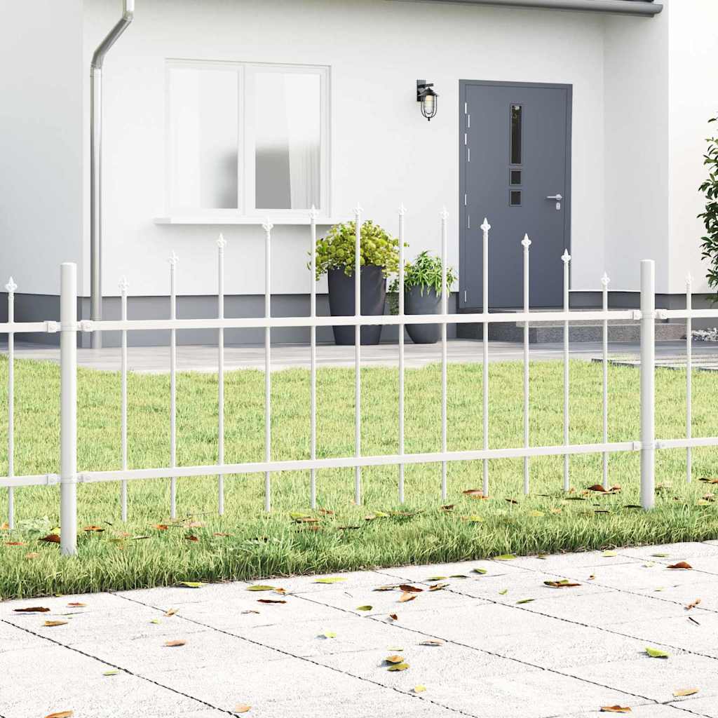 Fence Panel with Spike Arch Set of 5 White Powder-Coated Steel - Decor Base