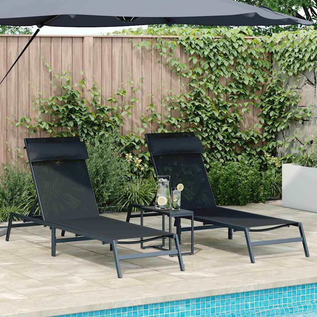 SIMVALE Sunloungers 2-person 3 pcs and Anthracite Steel - Black - Charlotte Dunes