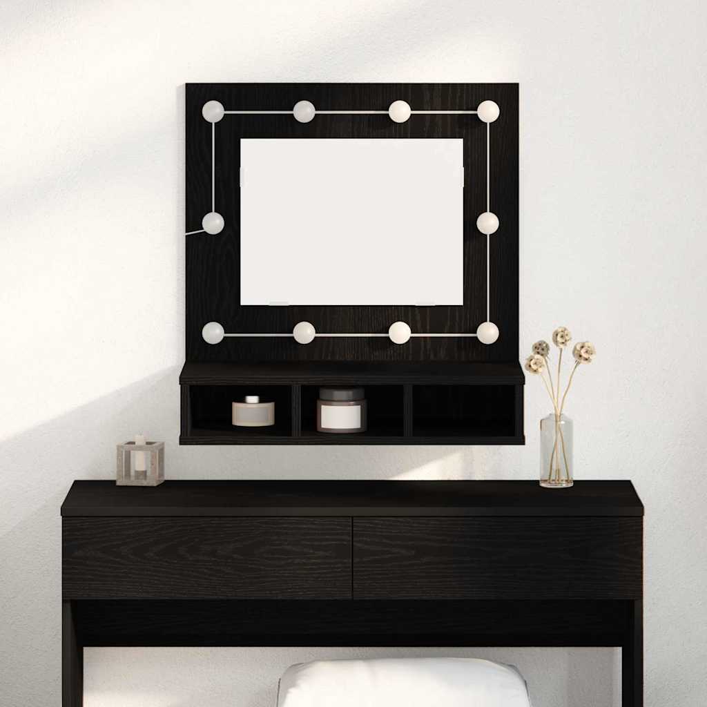 Black Oak Vanity Unit Black oak Wood Medium Mirror - Unbeatable Bargains
