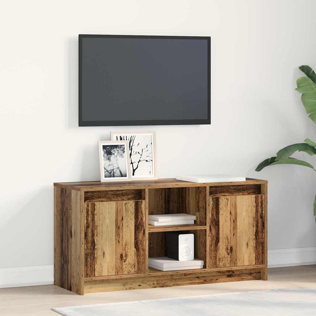 TV Cabinet with LED Lights - Old Wood, 100x34x50 cm in Engineered Wood. - Style and Chic